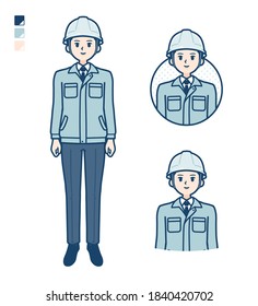A Man wearing workwear with Smiling images.
It's vector art so it's easy to edit.
