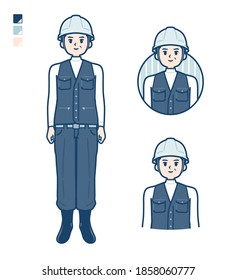 A Man wearing workwear with Smiling images.
It's vector art so it's easy to edit.
