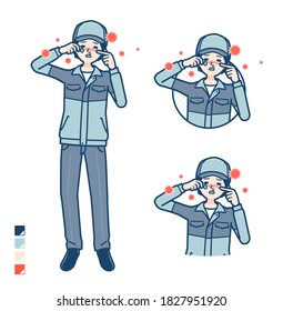 A Man wearing workwear with Suffer from pollen allergy images.
It's vector art so it's easy to edit.
