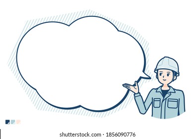 A Man wearing workwear with text balloon navigation image.
It's vector art so it's easy to edit.
