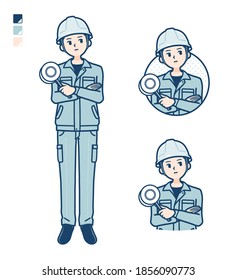 A Man wearing workwear with Think about the answer image.
It's vector art so it's easy to edit.
