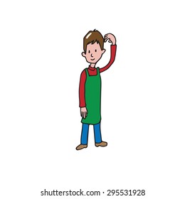 Man wears apron cartoon character