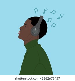 A man wears headphone and hears to music illustration