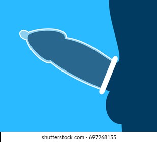 Man wears rolled condom on penis. Usage of condom as tool for safe and protected sex - protection against STI / STD ( sexually transmitted infection / disease ) and unwanted pregnancy