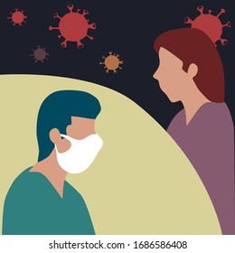 A man wears the surgical face mask is safer from corona virus than the woman.