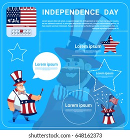 Man Wears United States Flag. Independence Day Holiday, 4 July Banner Greeting Car, Flat Vector Illustration