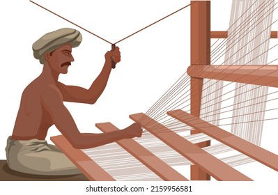Man weaving, weaver, weaving illustration