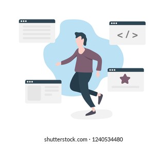 Man in webdesign flat illustration, business administration, ui, ux, icon,elements, simple, clean, vector illustration trend. 