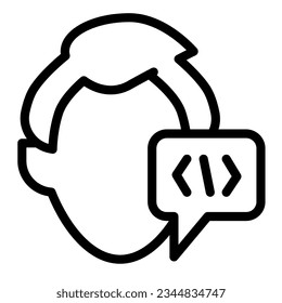 Man, website designer, feedback, dialogue box line icon, web design concept, comment vector sign on white background, outline style icon mobile concept web design. Vector graphics.