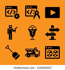 man, website, sunlight, station, mobile and metal icon vector set. Flat vector design with filled icons. Designed for web and software interfaces