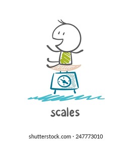 man weighed on the scales illustration