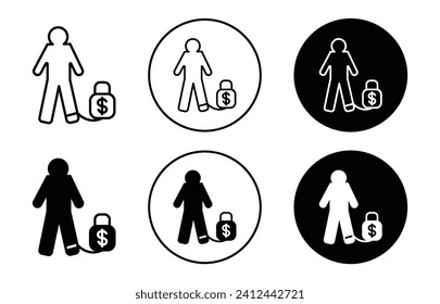 Man with weight debt flat line icon set. Man with weight debt Thin line illustration vector