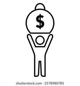 Man with weight debt icon Black and white logo