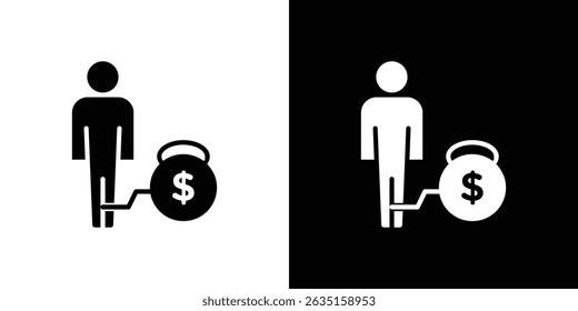 Hombre con concepto de icono de deuda de peso, Ilustración vectorial