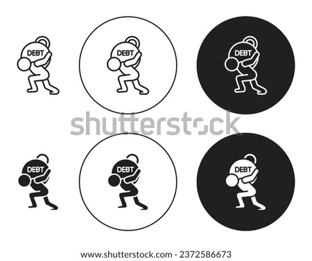 Man with weight debt icon set. student debt vector symbol in black filled and outlined style.