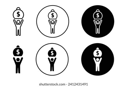 Man with weight debt vector icon set collection. weight debt Outline flat Icon.