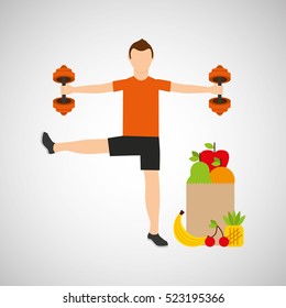 man weight exercising bag health food vector illustration eps 10