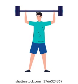 man with weight, heavy equipment, sport and leisure vector illustration design