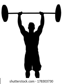 Man Weight Lifter with Weight Above Head Silhouette 