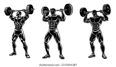 Ilustración vectorial de la silueta del levantador del peso del hombre