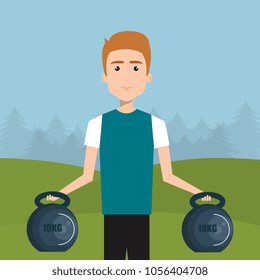 man weight lifting in the field
