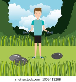 man weight lifting in the field