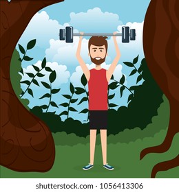 man weight lifting in the field
