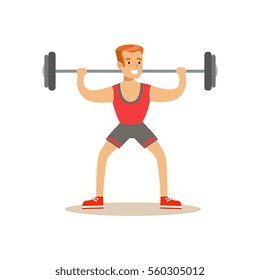 Man Weight Lifting , Member Of The Fitness Club Working Out And Exercising In Trendy Sportswear