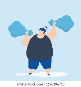 Hombre levantando pesas, ilustración de un pincho de pollo frito