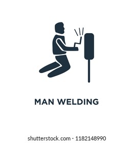Man Welding icon. Black filled vector illustration. Man Welding symbol on white background. Can be used in web and mobile.
