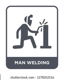 man welding icon vector on white background, man welding trendy filled icons from Behavior collection, man welding vector illustration