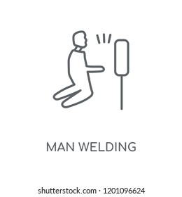 Man Welding linear icon. Man Welding concept stroke symbol design. Thin graphic elements vector illustration, outline pattern on a white background, eps 10.