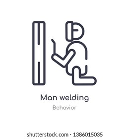 man welding outline icon. isolated line vector illustration from behavior collection. editable thin stroke man welding icon on white background