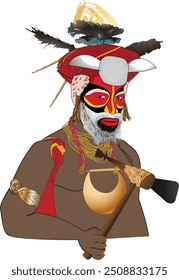 Hombre de la provincia de las Tierras Altas Occidentales con tocado tradicional con plumas de Ave del Paraíso, con la cara pintada Monte Hagen, Provincia de las Tierras Altas Occidentales, Papúa Nueva Guinea