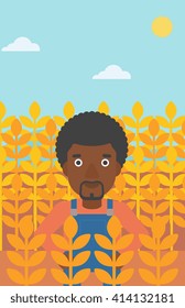 Man in wheat field.