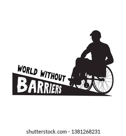 Man in wheelchai silhouette. Vector disabled man.World without barriers.