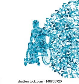 Man in wheelchair, disabled person vector abstract background concept