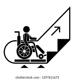 Man wheelchair up escalator icon. Simple illustration of man wheelchair up escalator vector icon for web design isolated on white background