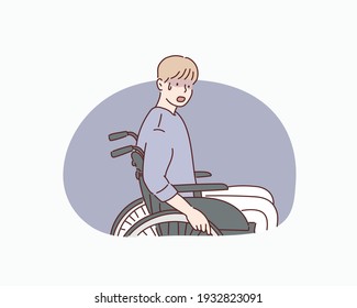 man in wheelchair. Hand drawn style vector design illustrations.