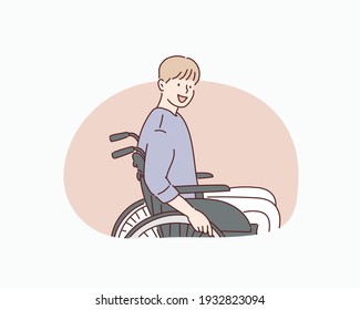 man in wheelchair. Hand drawn style vector design illustrations.