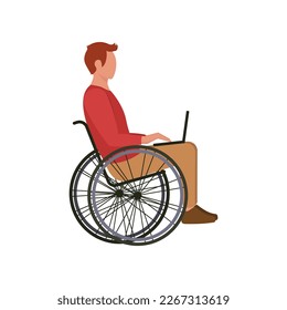 A man in a wheelchair with a laptop computer. Flat style. 