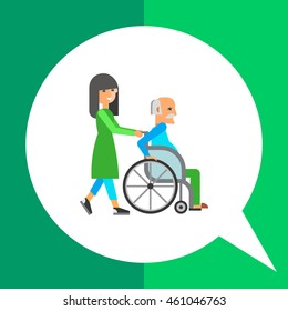 Man in wheelchair with nurse flat icon