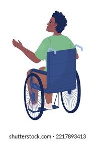 Man in wheelchair semi flat color vector character. Patient with disability. Editable figure. Full body person on white. Simple cartoon style illustration for web graphic design and animation