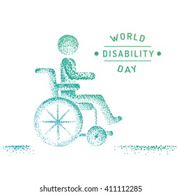 Man in wheelchair silhouette  World day for the disabled logo  icon  drawn by points 