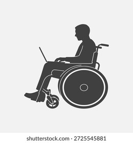 Man in a wheelchair using a laptop, working or browsing
