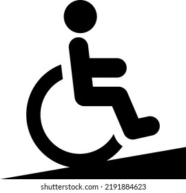 Man in wheelchair using ramp Isolated vector icon.