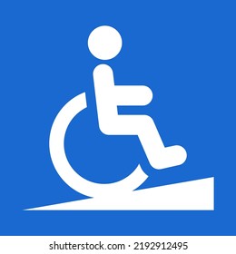 Man in wheelchair using ramp Isolated vector icon.