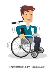 Man in wheelchair. Vector flat illustration