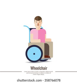Man in wheelchair. Vector flat illustration