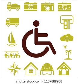 Man in wheelchair vector icon. Handicapped invalid people sign illustration. Business concept simple flat pictogram on isolated background.